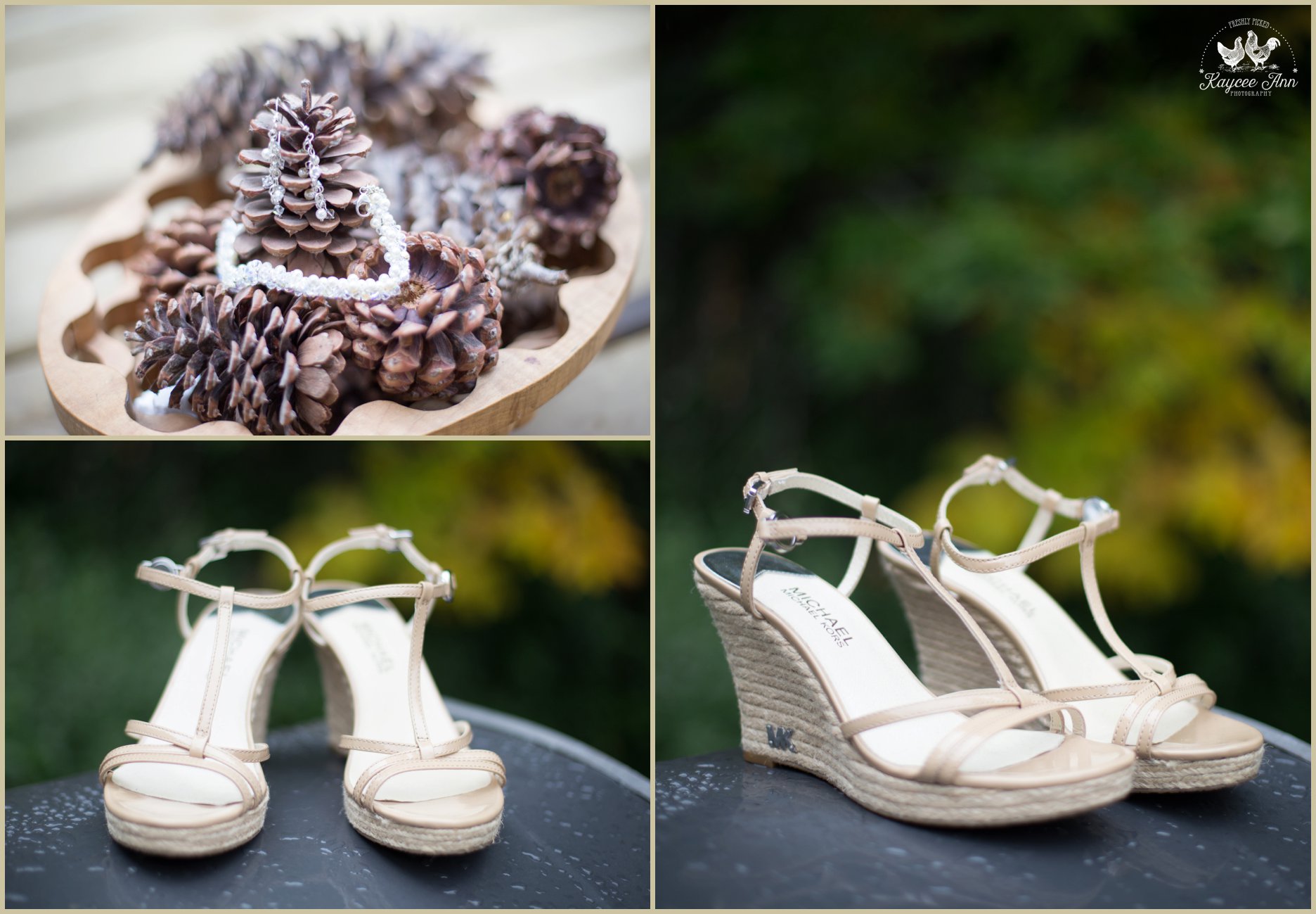 fall color, september wedding, innisfail country wedding, earring, bracelet, MK shoes, high heels