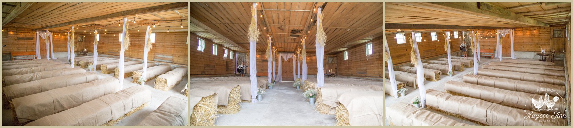 The inside of the barn, barn, hay bales, tulle, light, burlap covers, hay bale, babysbreath, aisle 