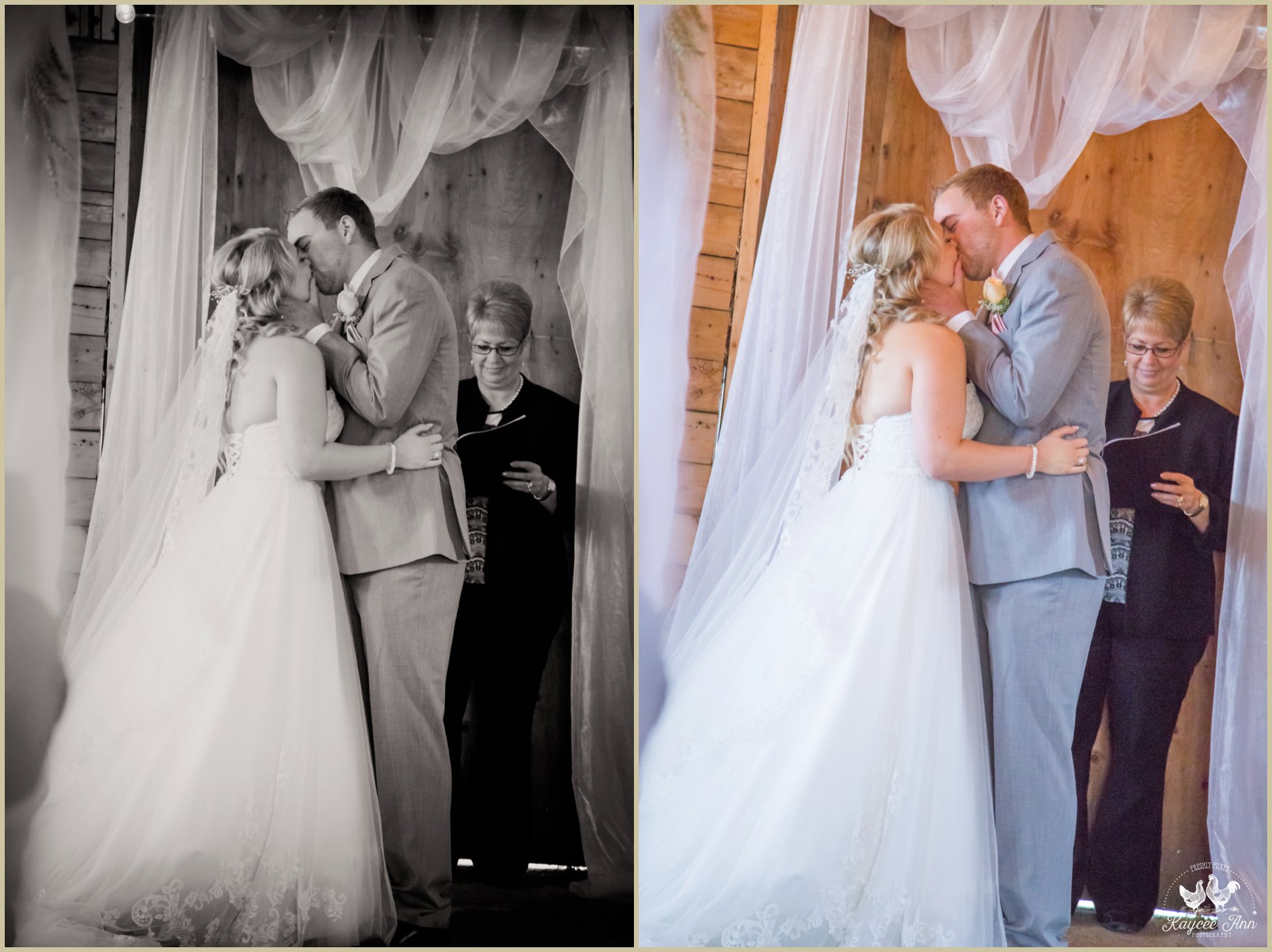 black and white, comparison, 2 photos, kissing, bride and groom, kiss, emotion, smile, happy, hold